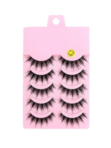 5 Pairs Strip False Eyelashes, Curly Soft Wispy 3D Faux Mink Full Strip Lashes, Lightweight Comfortable Reusable False Lashes For Daily Date Party Stage Eye Makeup - Black - View 4