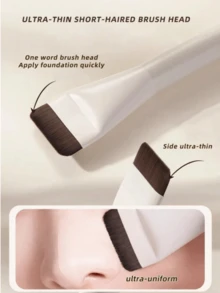 2pcs Portable Makeup Brush Set With Flat Head Soft Bristles, Seamless Ultra-Thin Foundation Brush, Contour Brush, Powder Brush, Liquid Brush, Acrylic Mixing Palette With Round Hole, Foundation Mixing And Application 2-In-1 Makeup Tool For Beginners - White - View 4