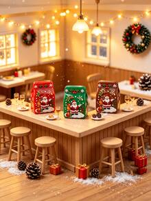 Mini Christmas Snow Globe & Gift Box Ornament Set, Cute Resin Santa Claus & Reindeer Decor, Miniature Christmas Landscape Decoration, Suitable For Dollhouse DIY Handmade Holiday Desktop Party Decor - A - View 6