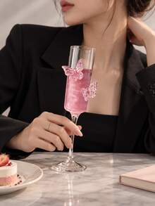 Victorian Style Pink Butterfly Crystal Embossed Champagne Flute. Ideal For Weddings, Parties, Family Gatherings And Gifts. - Multicolor - View 9