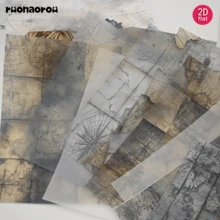 Ruonaorou 12pcs/Set Vintage Nautical Compass Map Translucent Vellum Paper Junk Journal Semi-Transparent Premium Distressed Ocean Navigation Material Vellum Paper Scrapbook Decoration DIY Junk Journal Diary Notebook Material Paper Envelope Greeting Card Vellum Paper Decoration (2D Flat A5) - A - View 5