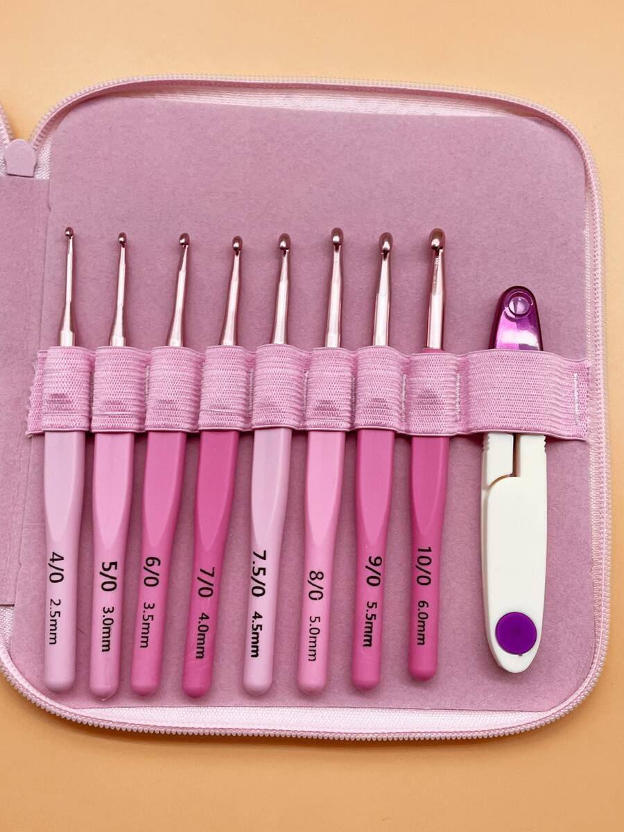 1) 8pcs Gradient Pink Soft Handle Crochet Hooks/Knitting Needles For Sweater, Scarf DIY, Size 2.5-6.0mm - Multicolor - View 1
