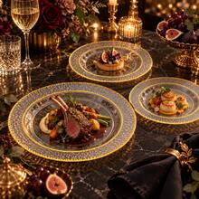 10/20/25/50pcs Transparent Plate Set, Gold Rim And Dragon Scale Pattern, 10.25 Inch And 7.5 Inch. Easy To Clean, Perfect For Parties, Weddings, Birthdays, Balls, Dinners, Halloween And Christmas.Pizza Tray, Serving Dishes, Snack Tray, Plates Dinner Sets, Trays For Serving, Party Supplies. - Transparent - View 5