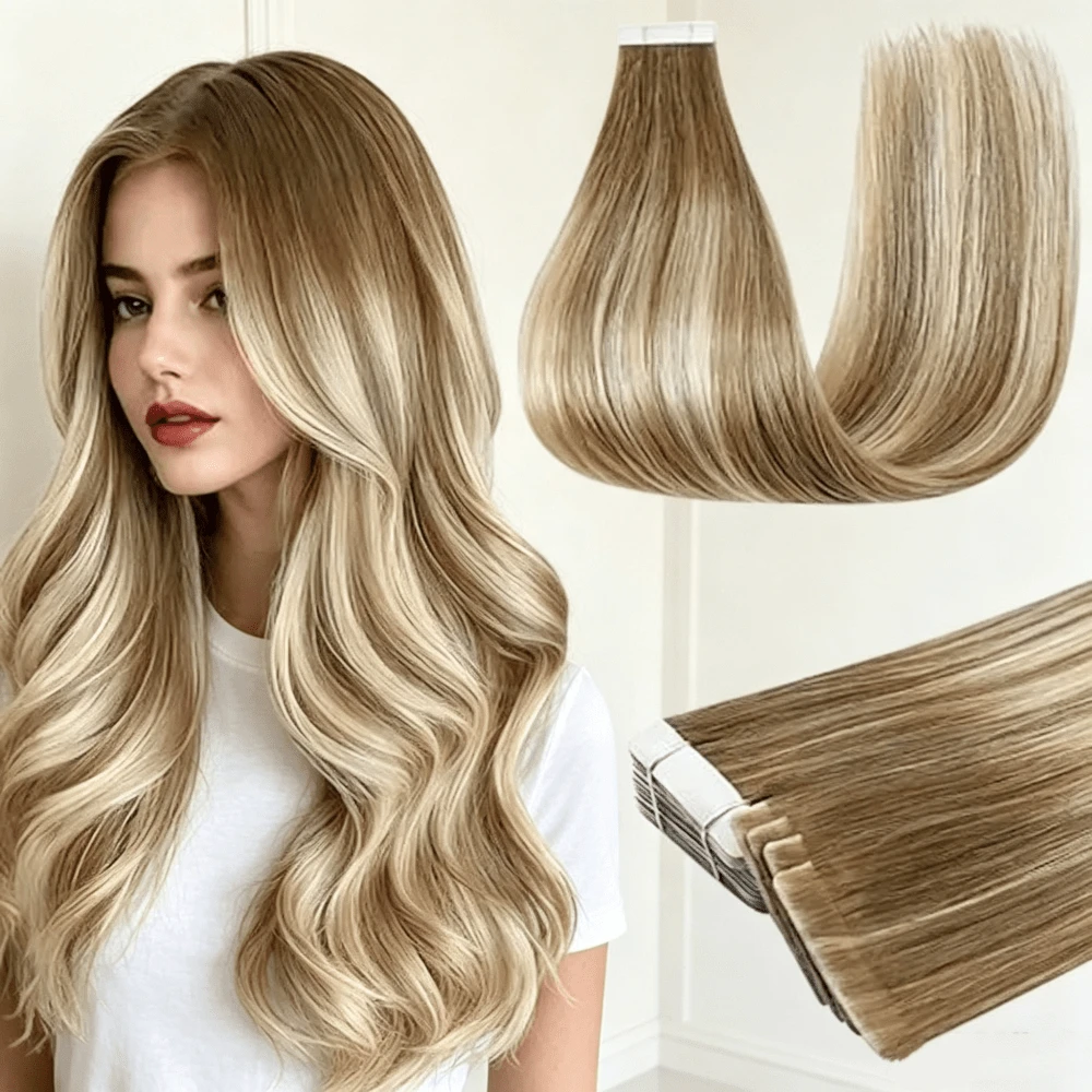 Extensões de cabelo com fita adesiva, 1 unidade, 20 unidades, 18-24 polegadas, cabelo humano natural e liso para mulheres, aplicação sem costura, fita dupla face para aplicação na pele.
