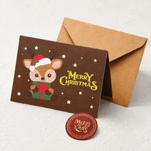 5PCS Christmas Greeting Card Set With Kraft Envelope And Sealing Sticker, 6 Cute Xmas Designs, Perfect For Holiday Wishes, Gift Giving, Family Friends Blessing, Ideal For Christmas Party, Daily Message Writing And Festival Present Decoration - Multiple Styles - View 12