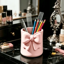 1pc Bowknot Round Pen Holder, 3D Printed Multi-Functional Storage Bucket, Home Storage Desk Stationery Makeup Vanity Storage Makeup Brushes Eyebrow Pencils Lipsticks, Student Storage Stationery Pencils Ballpoint Pens, Multi-Functional Storage Box High-Value Cute Pen Holder, Student Gift, Birthday Gift, Back To School Season Goodies - Round Bow Pen Holder - View 8