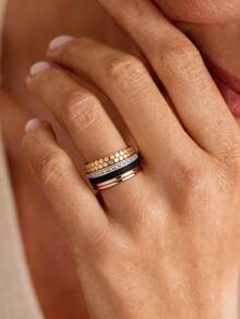 1 buah Cincin Zirkonia Aneka Warna Berlapis Emas 18K, Cincin Mewah dengan Tekstur Sarang Lebah, Hadiah untuk Wanita dan Anak Perempuan untuk Sehari-hari, Pesta, Liburan - MultiWarna - View 10