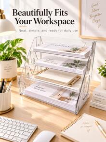 Rak Display Penyimpanan Meja 4 Tingkat, Rak Organizer Meja untuk Rumah & Asrama untuk Kosmetik, Figur, Alat Tulis, Penyimpanan Berlapis - Clear - View 1