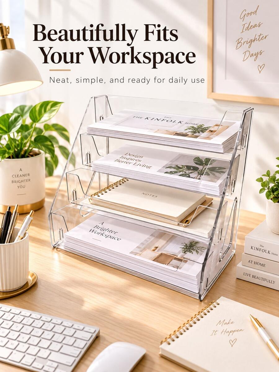 Rak Display Penyimpanan Meja 4 Tingkat, Rak Organizer Meja untuk Rumah & Asrama untuk Kosmetik, Figur, Alat Tulis, Penyimpanan Berlapis - Clear - View 1