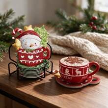 5D DIY Diamond Painting Coaster Set, Sewing Supplies, Christmas Non-Slip Coaster, Cartoon Christmas Mug Snowman Design Wooden Cup Coaster, Suitable For Home Kitchen Dining Table Party, Winter Holiday, Protect Tabletop Decor, Christmas Decoration Gift - Rhinestone Coaster/180 - View 2