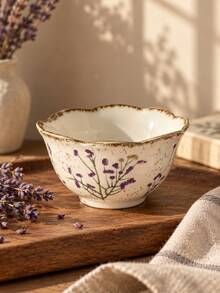 Vintage Lavender Hand-Painted Ceramic Bowl, Petal Rim Underglaze Floral Rice Bowl, Yogurt Oatmeal Breakfast Dessert Bowl For Home Kitchen Gift Idea - Multicolor - View 10