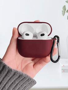 2-In-1 Earphone Accessory Set, Flexible TPU Protective Case With Carabiner + Multi-Function Cleaning Brush Pen, Suitable Compatible With Airpods - Wine Red + Cleaning Pen - View 5