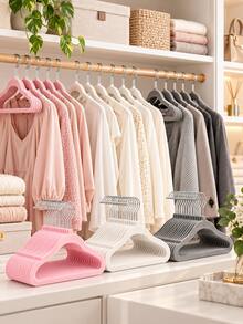 10/20pcs Multi-Color Flocked Hangers With Hooks, Non-Slip Flocked Space-Saving Stackable Hangers, Suitable For Shirts, Dresses, Pants And Coats, Durable Non-Shedding Thin Wardrobe Storage Hanging Rack Set, Suitable For Closet, Bedroom, Dorm, Apartment And Home - Multicolor - View 1