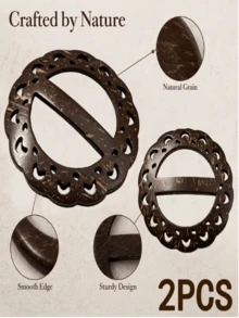 2pcs Coconut Shell Buttons, Fan-Shaped Hollow Round Scarf Fastener Buckles, Suitable For Dresses, Shirts, Shawls And DIY Sewing - Multicolor - View 9