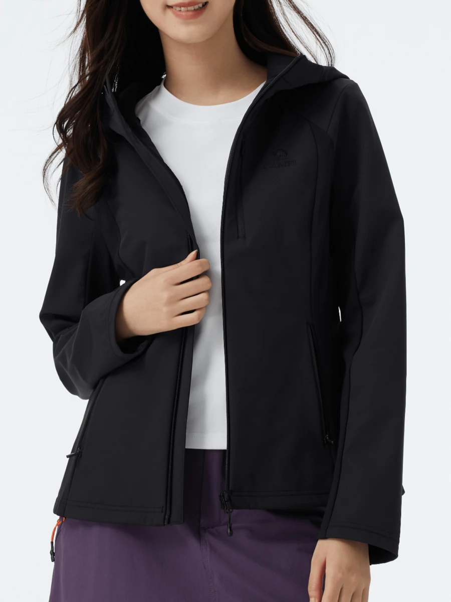 CAMEL CROWN Women's Softshell Jacket Waterproof Windproof Hooded Lightweight Outdoor Coat For Hiking Travel Climbing, Running & Daily Wear - Phantom Black - View 1