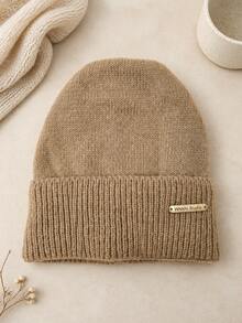 Men's Autumn/Winter Warm Knitted Beanie Hat With Folded Cuff, Metal Logo Decor, Simple Versatile Pullover Cap, Suitable For Daily Commute And Outdoor Wear - Knitted Hat - View 9