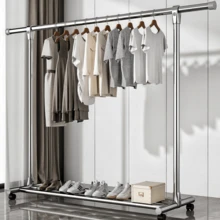 Telescopic Clothes Drying Rack, Foldable Movable Windproof Garment Hanging Rod, Freestanding Clothes Airer, Sturdy Portable Clothing Display Stand, 3 Styles Available, Space-Saving Home Garment Storage Rack For Clothes Organization - Freestanding Drying Rack - View 3