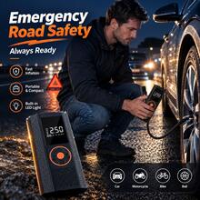 150PSI Portable Air Compressor, Tire Inflator, Car Jump Starter, With Tire Pressure Gauge And LED Display - 3x Speed One-Key Smart Wireless Tire Inflator, USB Powered, Rechargeable Battery - A - View 3