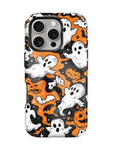 1pc Cartoon Halloween Print, Cute White Ghost, Pumpkin Head, Bat, Black & Orange Contrast Asymmetrical Pattern Fashionable Personalized Design Phone Case, Glossy Full Coverage 2-In-1 Phone Shell Compatible With Apple 18 Pro Max/17 Pro Max/11/12/12 Pro Max/13/13 Pro Max/14 Pro Max/15 Pro Max/16 Pro Max And Other Models. Elegant Design Unisex, Perfect Birthday, Anniversary Gift For Christmas, Valentine's Day, Easter, Wedding Season. - Multicolor - View 6