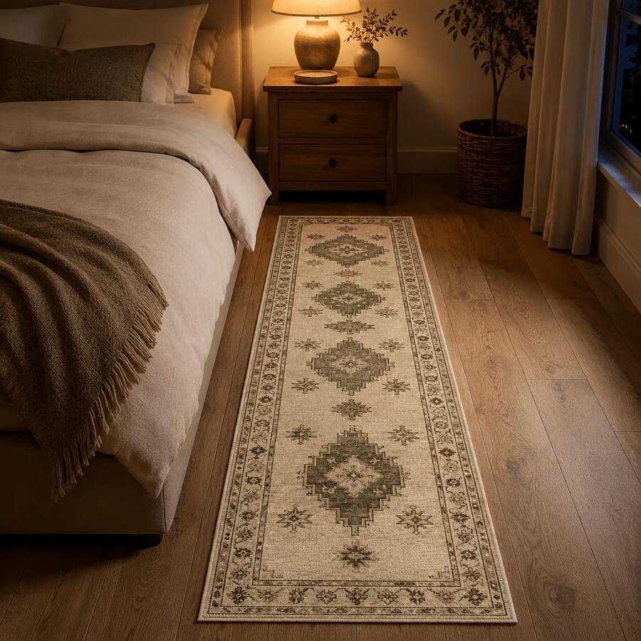 1pc Vintage Bohemian Diamond Pattern Long Runner Rug, Retro Long Floor Mat, Soft Skin-Friendly Fabric With Non-Slip Backing, Durable And Easy To Clean, Suitable For Hallway, Entryway, Kitchen, Bedside, Perfect For Daily Country Farmhouse Home Decor - Multicolor - View 1