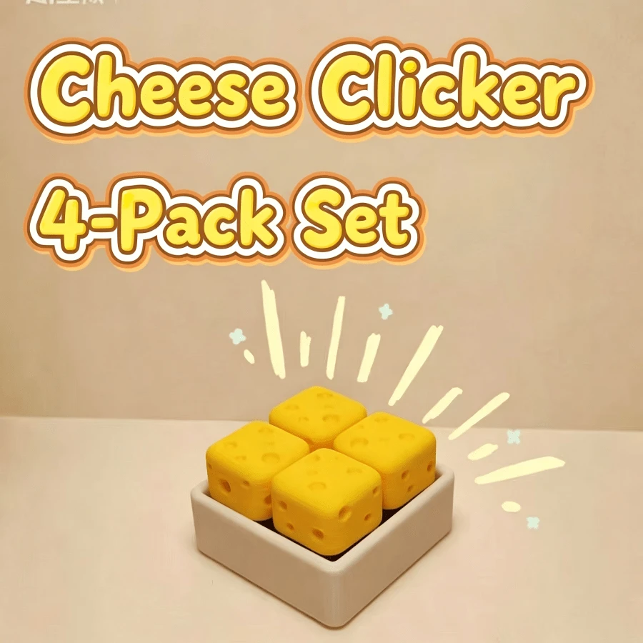 Simulation Cheese Clicker Fidget Toy 4-pack set, nyhet kvadratiskt klickblock, samlarprydnad för skrivbordet, högtids- och festpresent för tonåringar och vuxna