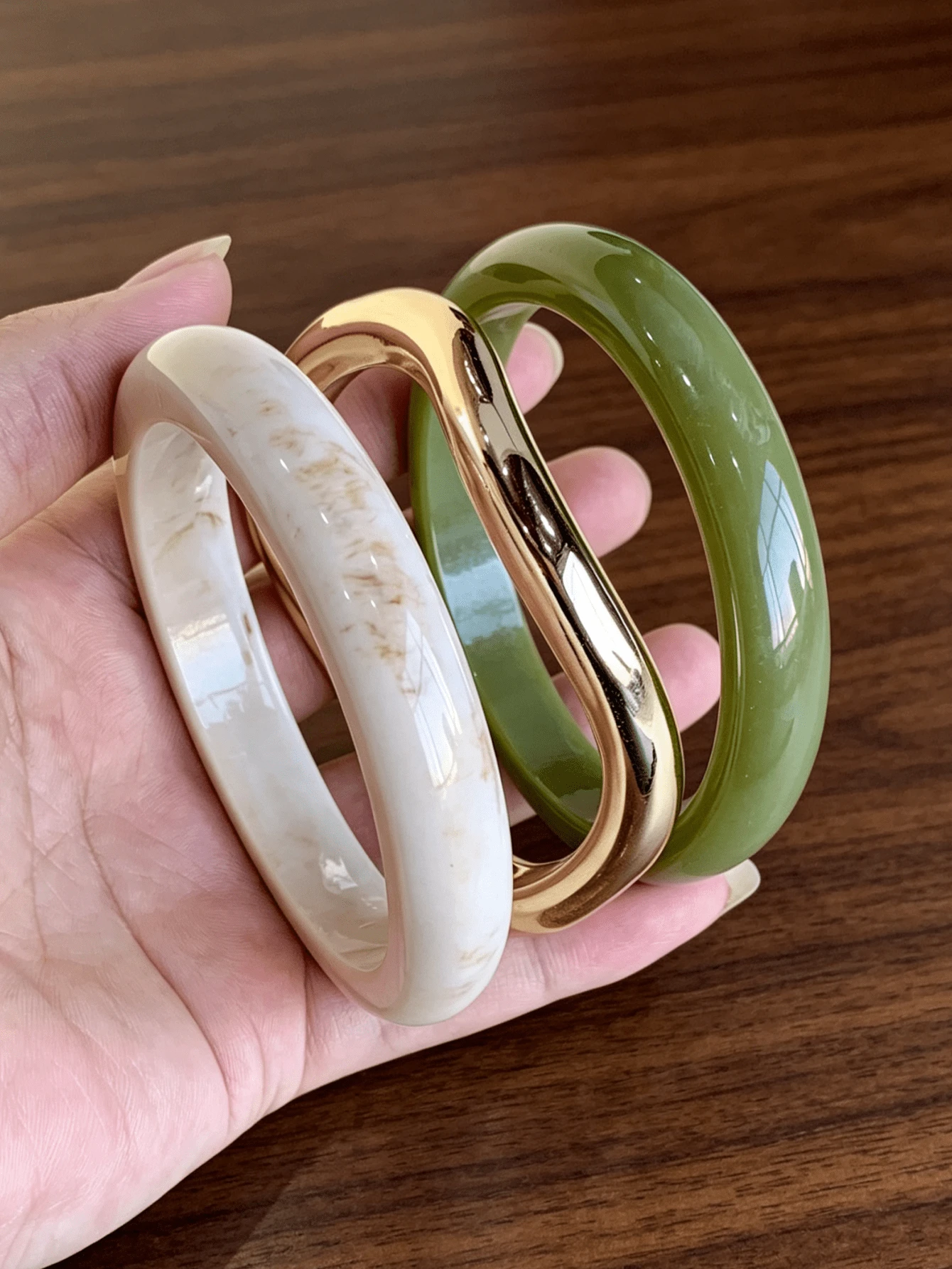 3pcs Set Retro Boho Style Thick Multi-Layer Colorful Acrylic Bangle Bracelets, Gold Wave ABS Bracelet For Women, Couples, Party, Daily Wear, Luxury & High-End