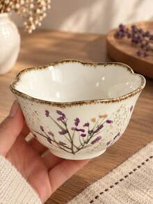 Vintage Lavender Hand-Painted Ceramic Bowl, Petal Rim Underglaze Floral Rice Bowl, Yogurt Oatmeal Breakfast Dessert Bowl For Home Kitchen Gift Idea - Multicolor - View 7