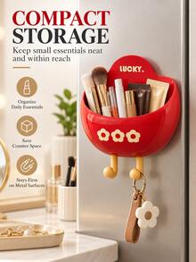 Magnetic Storage Box With Hooks – A Wall-Mountable Organizer For The Fridge Side, Kitchen, Bedroom, Or Entryway; Serves As Both Festive Home Decor And A Cute Desk Organizer For Students Or Office Use. - Multicolor - View 3