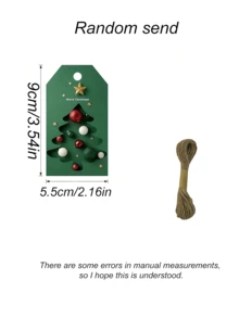 50pcs-Merry Christmas Paper Hanging Tags With Jute Rope, Christmas Gift Bag Labels For Holiday Packaging, Paper Gift Tags, Green Christmas Tree Labels, Candy Bag Labels, Christmas Party Decoration - Multi-color - View 3