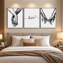 3pcs/Set Hand-In-Hand Sweet Love Minimalist Home Decor Wall Art Poster Canvas Painting, Suitable For Living Room And Bedroom - Multicolor - View 5