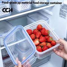 Juego de 4/3/1 piezas de contenedores de almacenamiento de alimentos azules con colador y tapa desmontables, organizador apilable para refrigerador, caja de almacenamiento y escurridor de frutas y verduras, adecuado para cocina y preparación de comidas - Ver 5