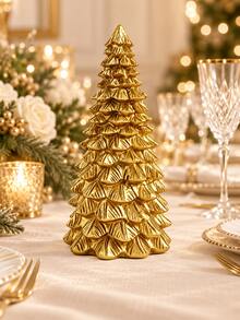 1pc Golden Christmas Tree Tabletop Decoration, Elegant Layered Pine Design, Festive Holiday Centerpiece For Fireplace Mantel, Dining Table, Shelf, Living Room, Office And Winter Home Decor - 1PC - View 9