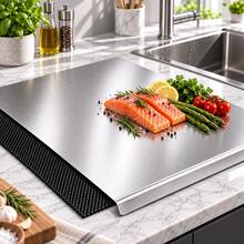 Large Stainless Steel Cutting Board With Non-Slip Mat, Easy-To-Clean Metal Cutting Board, Suitable For Meat, Vegetables, And Fruits, Kitchen Countertop Food Preparation Board - View 2
