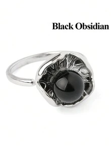 1pc Healing Natural Gemstone Crystal Ring For Women Men Silver Color Opening Lotus Leaf Adjustable Rings Wedding Fashion Jewelry Gift G776 - Ring - View 8