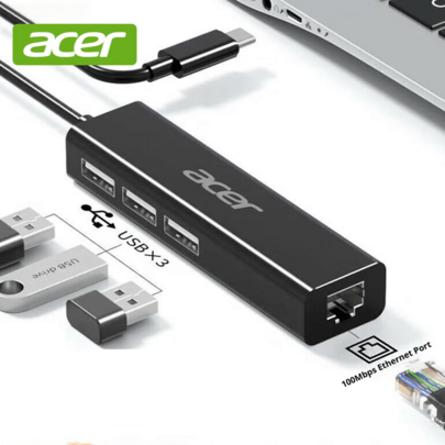 محول Acer من Type-C إلى منفذ شبكة، محول بطاقة شبكة سلكية، موزع USB، مناسب لجهاز iPad وأجهزة الكمبيوتر المحمولة من Lenovo وHuawei، محول كابل شبكة