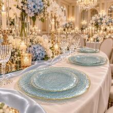 50/25/20/10pcs Blue Gold Rim Plates/Trays Set, 7.5 Inch/10.25 Inch Reusable Plates, Food Trays, Fruit And Snack Platters, Dessert And Salad Plates, Cheese And Candy Trays, Multi-Purpose Tableware For Parties, Weddings, Birthdays, Picnics, Holiday Events, Easy To Clean, Suitable For Home And Event Elegant Table Setting. Service Plate, Party Dinner Plate - View 5