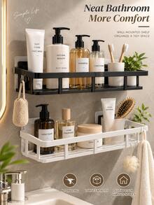 Large-Capacity, Wall-Mounted Shower Rack-Drill-Free And Space-Saving. Suitable For Bathrooms And Kitchens, It Is Easy To Install And Perfect For Storing Toiletries, Cosmetics, And Other Items. Shower Caddy, Bathroom Storage Rack. - Multicolor - View 7