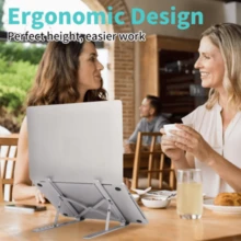 Aluminum Alloy Portable Laptop Stand, X-Shaped Stable Load-Bearing Support, Silicone Anti-Slip & Anti-Scratch Protection, Hollow Design For Accelerated Heat Dissipation, 7-Level Height & Angle Adjustment, Foldable Lightweight Easy-To-Carry Desktop Riser For Students And Office - View 1