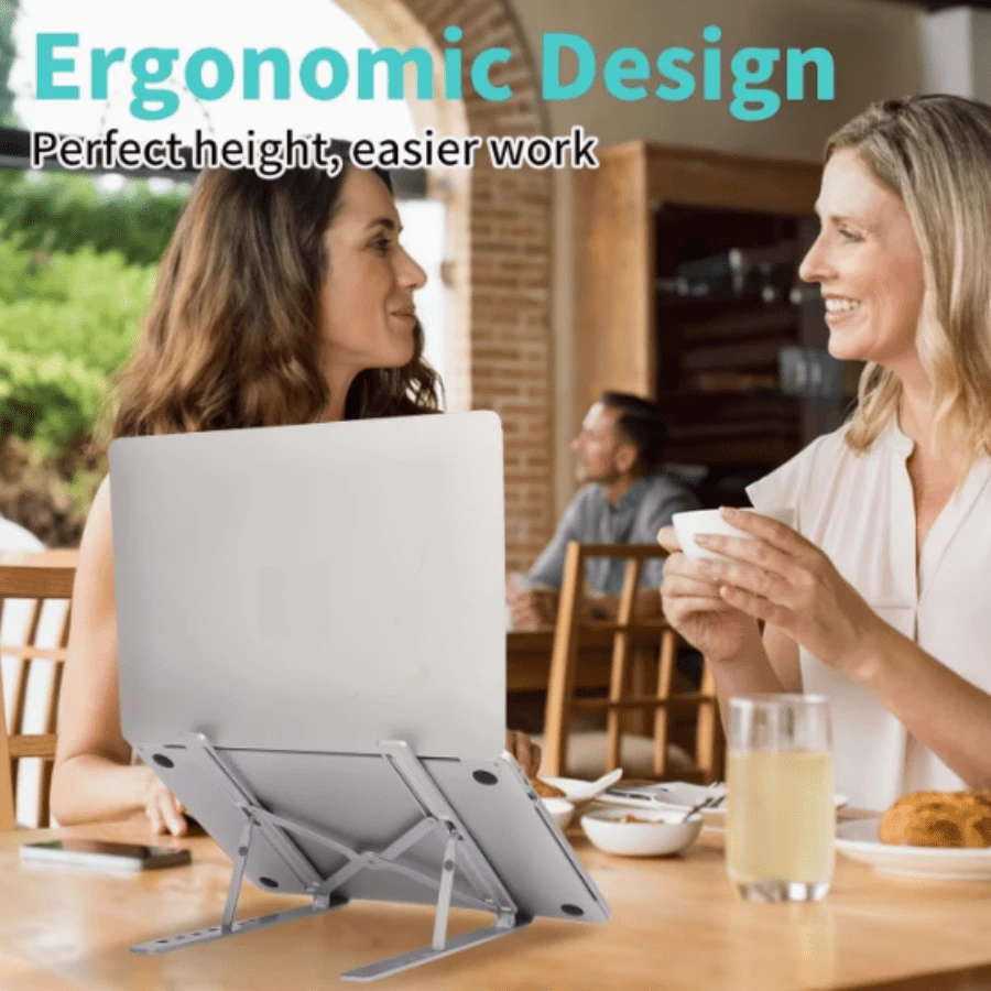 Aluminum Alloy Portable Laptop Stand, X-Shaped Stable Load-Bearing Support, Silicone Anti-Slip & Anti-Scratch Protection, Hollow Design For Accelerated Heat Dissipation, 7-Level Height & Angle Adjustment, Foldable Lightweight Easy-To-Carry Desktop Riser For Students And Office - View 1
