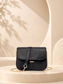1pc Women's Minimalist Flap Saddle Bag, Metal Buckle Chain Crossbody Bag, Elegant Versatile Daily Shoulder Small Square Bag - M1185 - View 2
