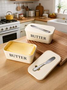 1pc Butter Dish With Lid And Butter Knife, Butter Storage Box With Built-In Spreading Slot, Fits East And West Coast Butter Sticks, Refrigerator Countertop Butter Box, Suitable For Kitchen, Dining Table, Breakfast, College Dorm Essentials - Multiple Styles and Colors - View 4