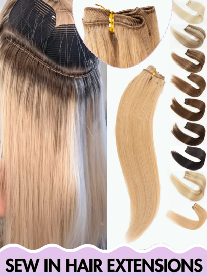 Sew In Hair Extensions Real Human Hair Remy Weft Straight Human Hair Bundles Hand Tied Double Weft Hair Sew In Weft Hair Extensions Human Hair Festival Concert Accessories Summer Travel Holiday Essentials Hair Pieces Hair Care Self Care