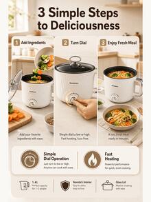 Multifunctional Mini Electric Cooking Pot With Steamer, 1.8L Non-Stick Electric Hot Pot, Dual Power Control Ramen Cooker For Dorm, Office & Single Household - White Single Layer - View 1