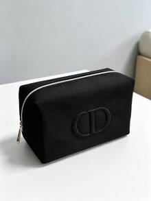 Túi mỹ phẩm Dior CD dập nổi màu đen dạng clutch du lịch cầm tay, túi đựng đồ dưỡng da và trang điểm dung tích lớn - màu đen - Xem 4