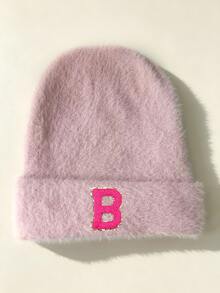 1pc Pink Floral Letter Print Beanie, Ribbed Knit Winter Hat,Cold Weather Headwear, Y2K Cute Warm Skull Cap For Women - Pink - View 27