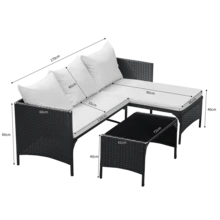 JMYXF 3 Seater Rattan Garden Furniture Sets Garden Table And Chairs Set Waterproof, Thick Cushions, Washable Covers, Modular Seating, Easy-Clean, Perfect For Patios Terraces & Decking Areas - Black - View 2