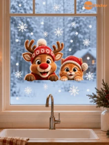 SUPSTICKER 1PC Static Window Stickers / Reusable Holiday Glass Decals / Christmas Characters / Window Art / Bedroom Decor - 1PC - View 8