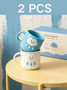 2pcs Cute 3D Cloud & Raindrop Embossed Ceramic Couple Mugs, Colorful Gift Box Packaging, Sweet Gift For Valentine's Day, Wedding, Anniversary, Home & Office Coffee Tea Cups - Multicolor - View 11