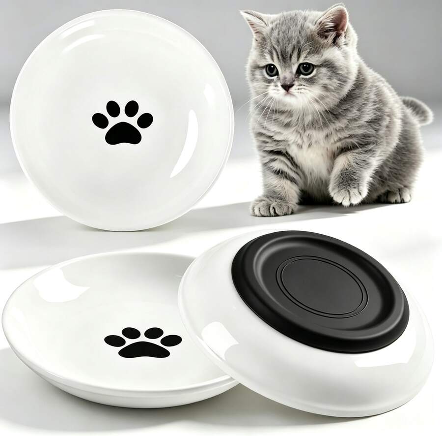 Tredelat keramiskt kattskålsset med halkfri gummibotten - 250 ml - Visa 1