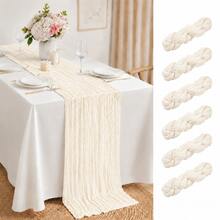 12 Pack Beige Cheesecloth Table Runner, Crinkle Gauze Table Runners With Soft Sheer Texture, Boho Rustic Table Decor For Wedding, Bridal Shower, Baby Shower, Birthday Party, Holiday Events, Farmhouse Dining And Home Decoration - Beige - View 28